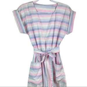 Handmade Pocket Front Pastel Striped Dress
